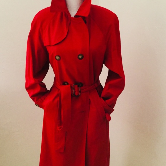 Vibrant Red Short Trench Coat, Larry Levine, Small - Picture 2 of 3